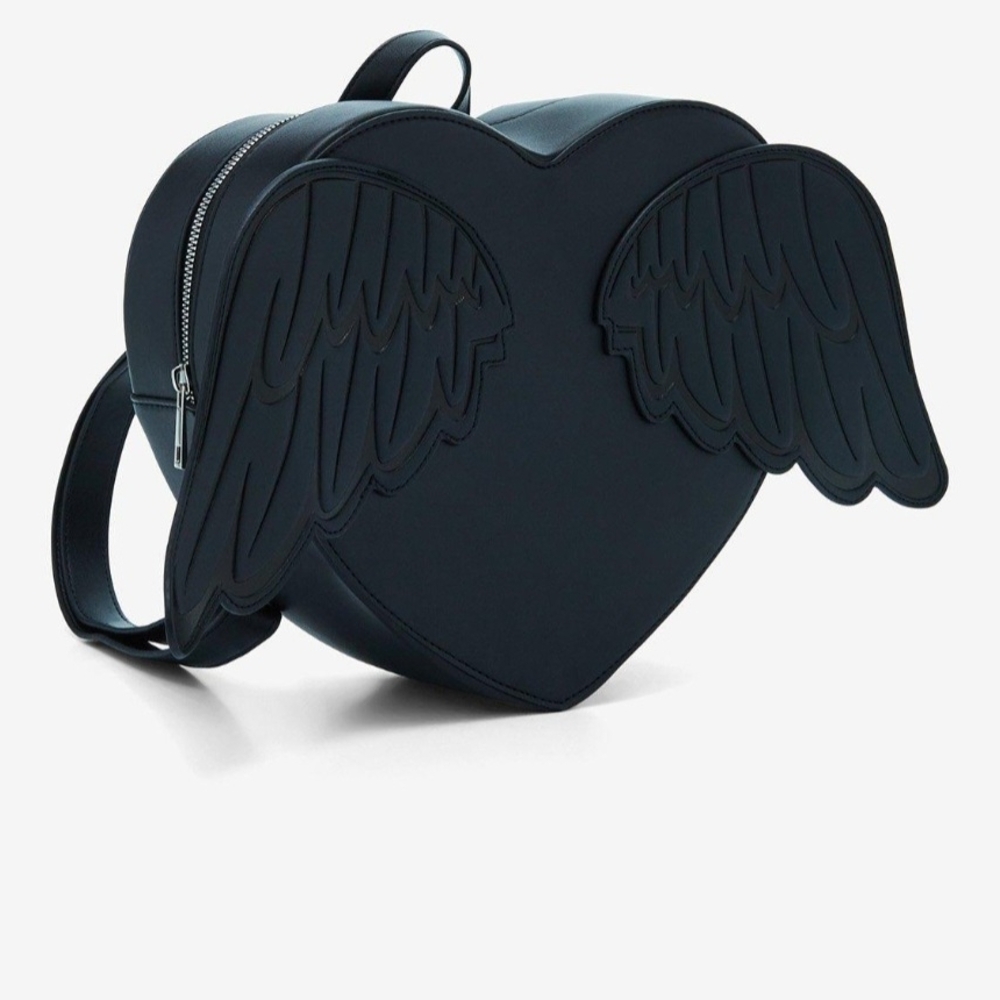 Black Heart-Shaped Backpack with Wings